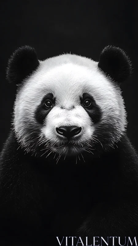 Monochrome close-up rendering of panda face in soft light.