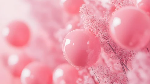 Pink Bubbles and Blossoms Abstract Art in Soft Pastel Tones.