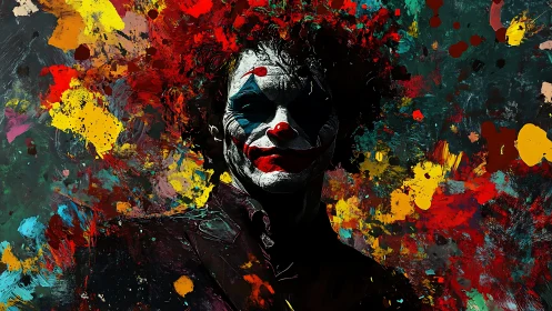 Color-splashed clown portrait alive with bold emotion.