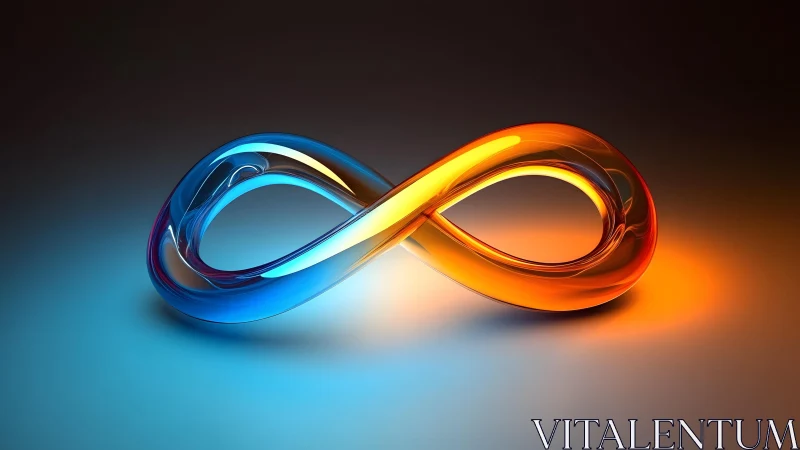 Vibrant Glass Infinity Symbol in Blue and Orange on Dark Background.
