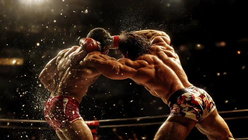 Professional Boxers in Combat with Dynamic Golden Lighting Effects.