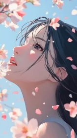 Spring daydream beneath drifting cherry blossom petals.