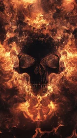 Flaming skull silhouette emerges from swirling inferno.