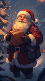 Joyful Santa delivers a cherished gift in snowy starlight
