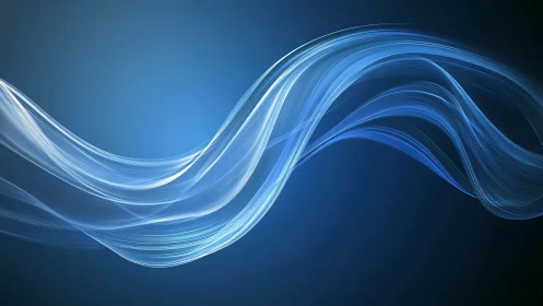 Silken blue light ribbons glide across a quiet midnight sky