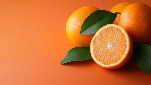 Juicy oranges basking in bright, sunlit citrus color play.