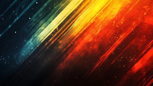 Vibrant Diagonal Abstract Art with Fiery and Cool Tones.