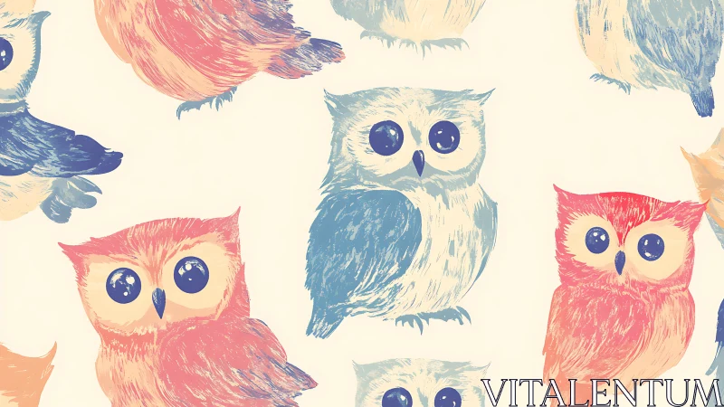Whimsical pastel owl illustration seamless pattern design.