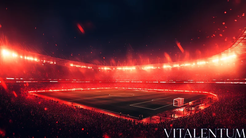 Stadium of embered thunder under blazing matchnight sky.