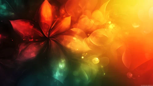 Digital painting of luminous abstract floral spectrum composition.