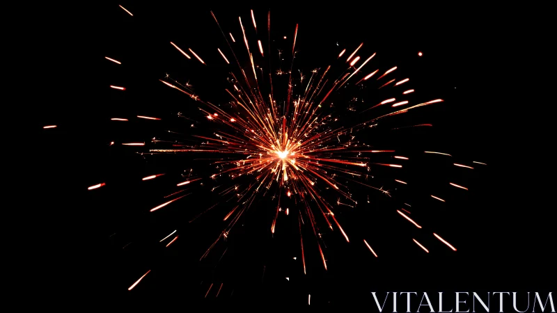 Firework burst sparks against deep black night sky.