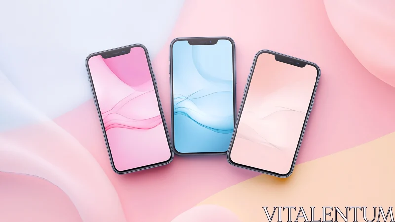 Three modern smartphones display pastel gradient wallpapers