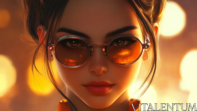 Neon-lit portrait of a confident woman in glowing glasses