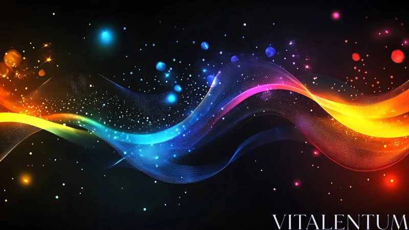 Colorful light waves drifting through a starry night sky.