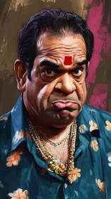 Colorful character portrait with playful skeptical expression.