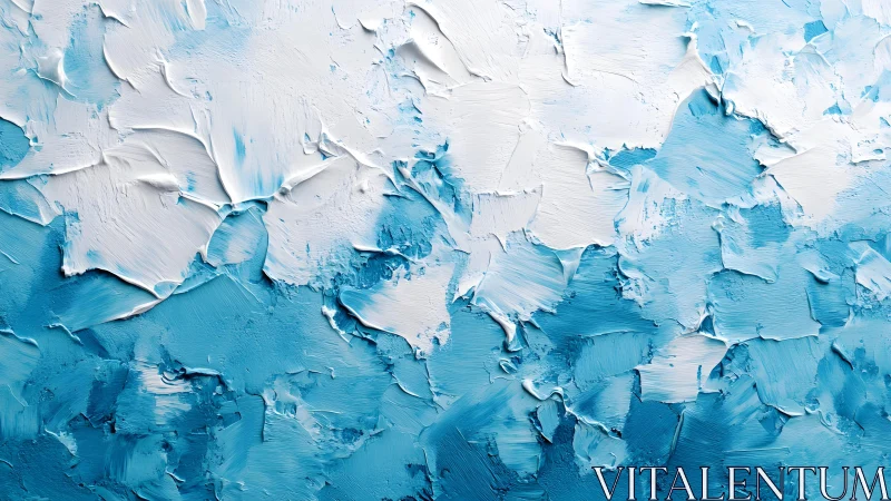 Abstract blue and white textured oil painting with palette knife.