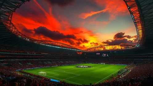 Stadium of molten skies and electric green football dreams.