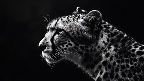 Monochrome cheetah profile under dramatic side light.