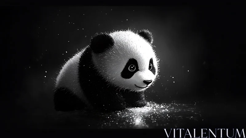 Baby panda rendered in high contrast digital monochrome.