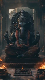 Monumental Ganesha sculpture rendered in cinematic digital chiaroscuro