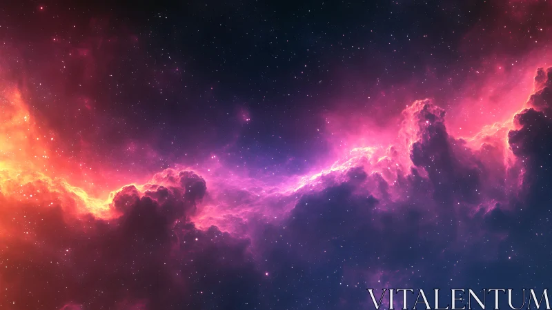 Radiant nebula arches through deep star-filled cosmic void