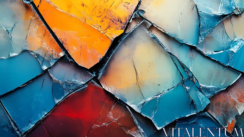 Abstract stained glass pattern with bold colors and cracked texture.