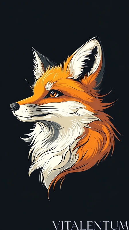 Stylized fox portrait radiates sleek confidence on black