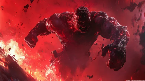 Inferno Titan Surging Through a World Drowned in Red.