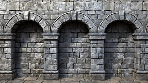 Stone wall displays three evenly spaced arched recesses