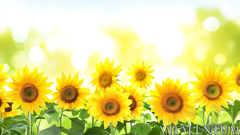 Bright yellow sunflower row under soft summer daylight.