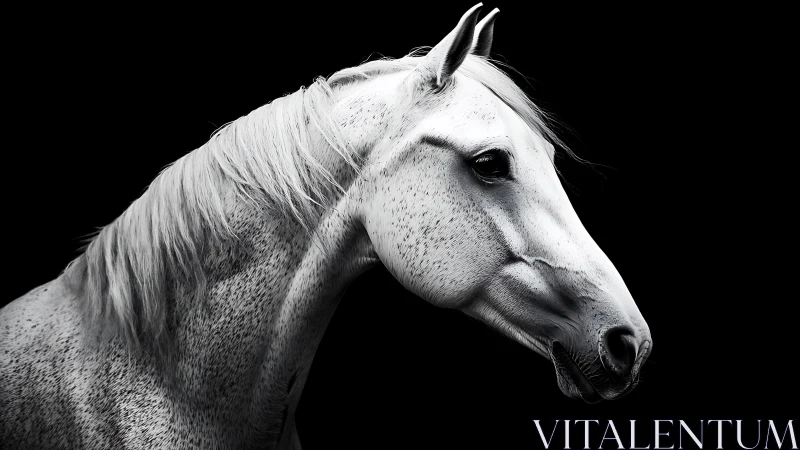 White horse profile on black background in sharp focus.