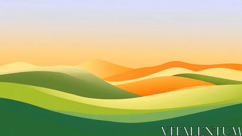 Soft sunrise over rolling abstract hills in gentle layers.