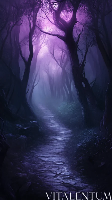 Luminous Forest Stream Emerging Through Misty Woodland Atmosphere