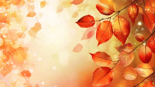 Glowing autumn leaves suspended in golden bokeh haze.