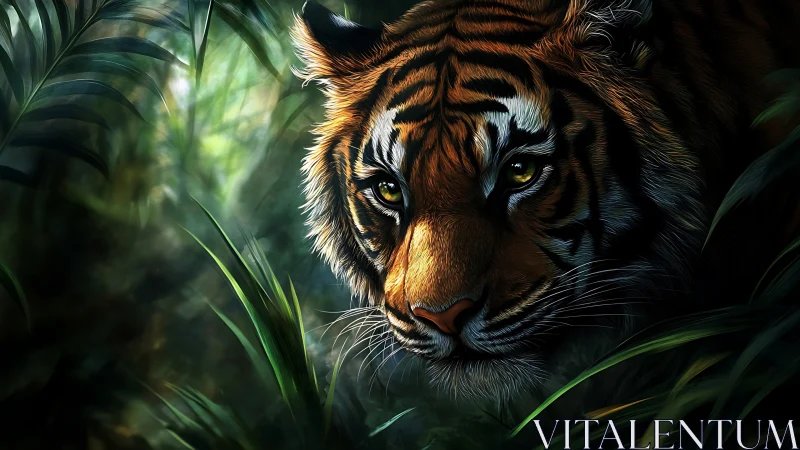 Jungle shadows cradle a tiger wrapped in molten sunlight