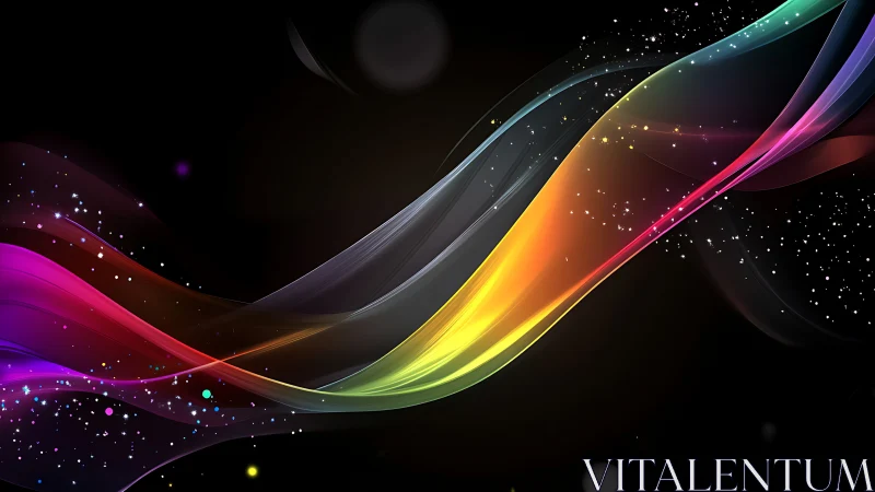 Glowing neon light waves sweep across a deep cosmic black