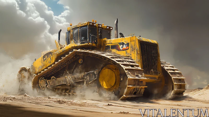 Dust-devouring titan crawls through storm-lit construction sands