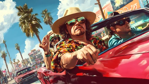 Sunny boulevard cruise captures carefree friends in style