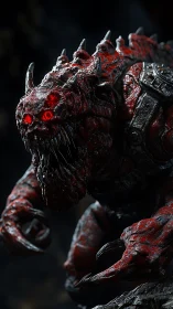 Fierce crimson beast prowling in the shadows of night.