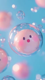 Pink character sphere enclosed in glossy translucent bubble