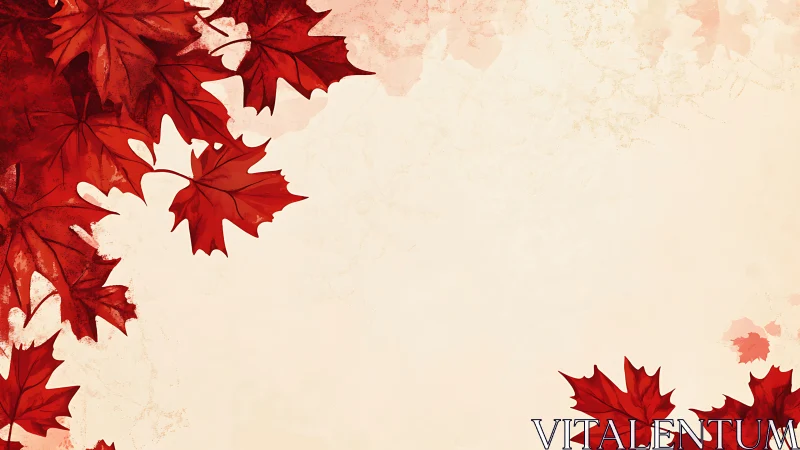 Red maple leaves border on light textured background.