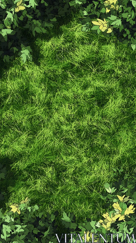 Top view digital illustration shows grass field and foliage
