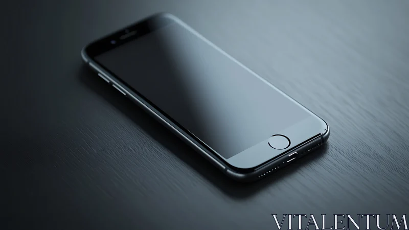 Smartphone on dark textured surface with reflective display.