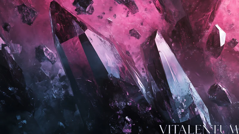 Glimmering cosmic crystals glowing in soft pink twilight.