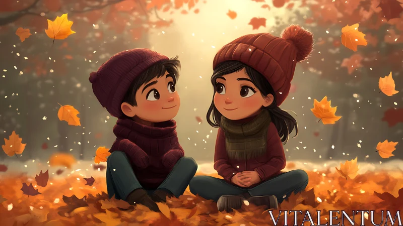 Autumn's Whispered Moment: Two Hearts in Golden Leaves.