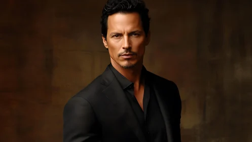 Studio portrait of confident man in black tailored suit