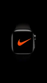 Midnight sport watch crowned by a glowing orange swoosh.