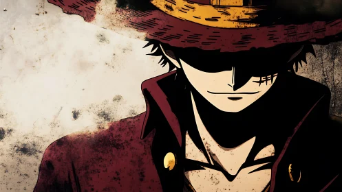 Shadowed anime outlaw in high-contrast cel-shaded portrait.