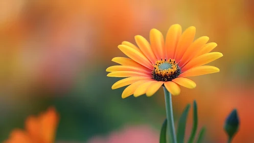 Orange gerbera daisy bloom with black center disk