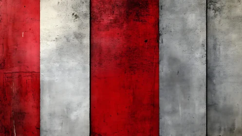 Weathered Red and White Vertical Striped Abstract Wall Art.